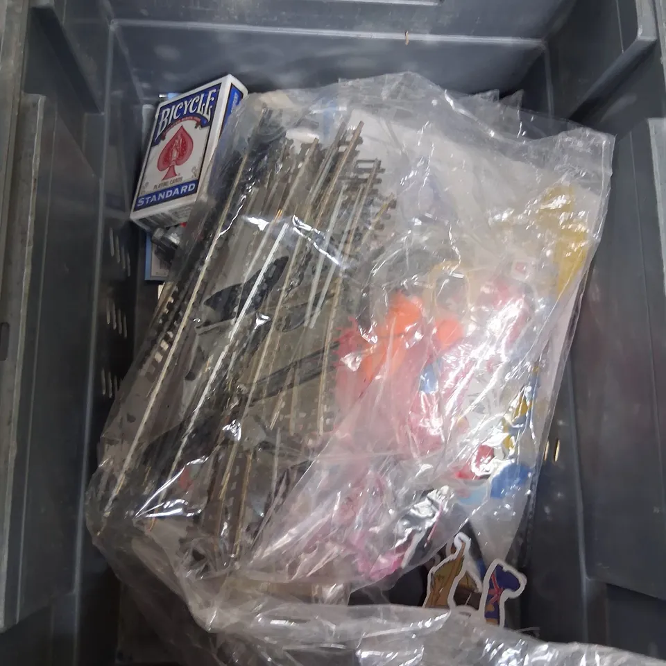 TOTE OF ASSORTED TOYS AND ACCESSORIES TO INCLUDE;