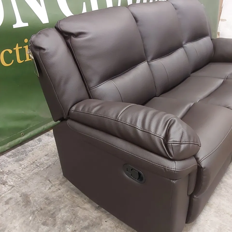 ALBION LUXURY FAUX LEATHER 3 SEATER HIGH BACK MANUAL RECLINER SOFA - CHOCOLATE  RRP £749