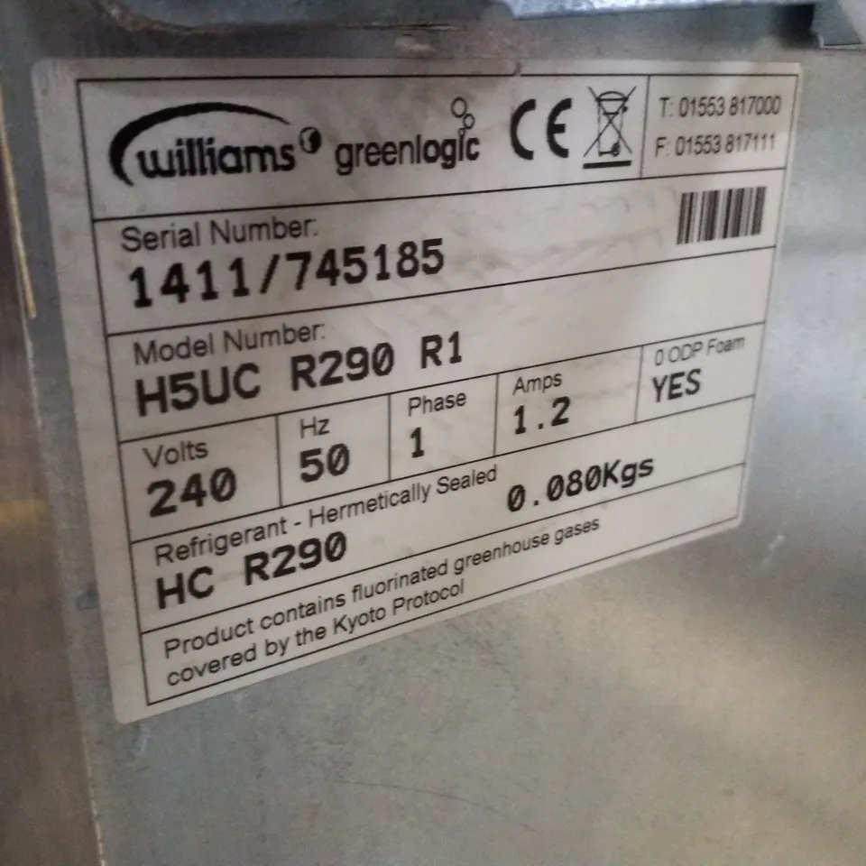 WILLIAMS H5UC R290 R1 STAINLESS UNDER COUNTER FRIDGE