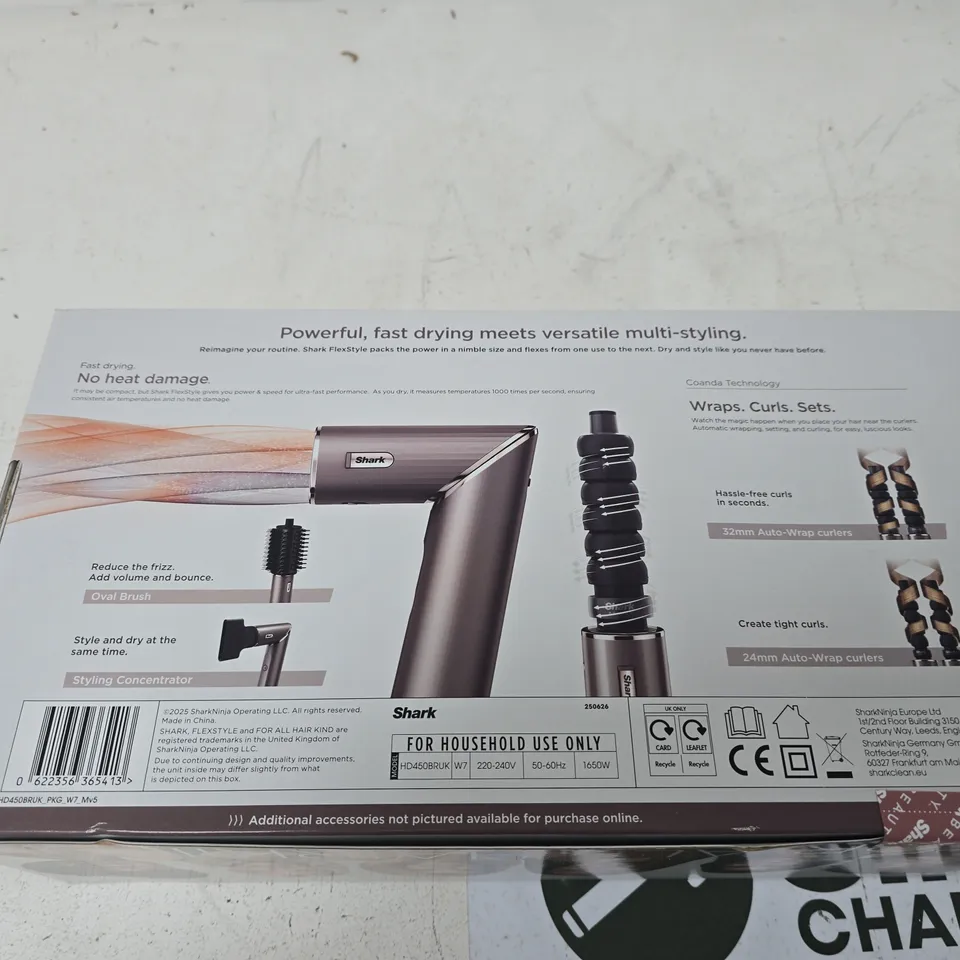 SHARK FLEXSTYLE HAIR DRYER WITH ATTACHMENTS – BOXED (32MM & 24MM AUTO-WRAP CURLERS) FACTORY SEALED