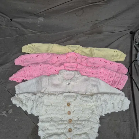 Set of 5 Baby Knitted Cardigans SIZES NOT VERIFIED – Cream, Yellow, Pink & White 