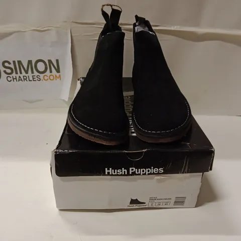BOXED HUSH PUPPIES MENβS SHAUN SUEDE CHELSEA BOOTS β BLACK, UK 9