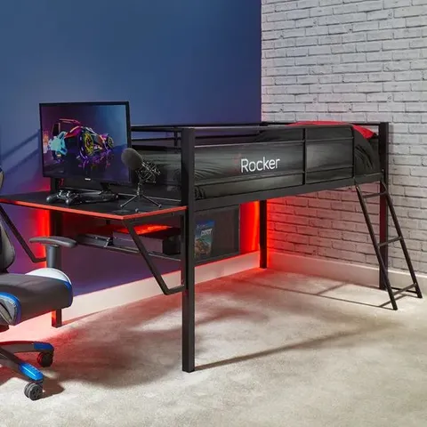 BOXED X-ROCKER SANCTUM MID SLEEPER GAMING BED BUNK WITH GAMING DESK KIDS SINGLE 3FT - BLACK (1 BOX)