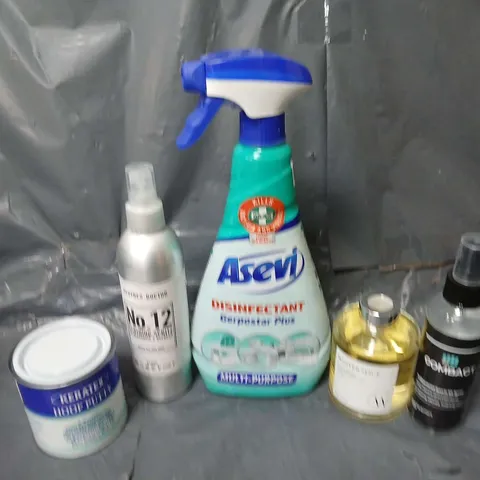 APPROXIMATELY 15 ASSORTED HOUSEHOLD ITEMS TO INCLUDE ASEVI DISINFECTANT, WINTER SPIXE REED DIFFUSER, KERATEX HOOF PUTTY, ETC