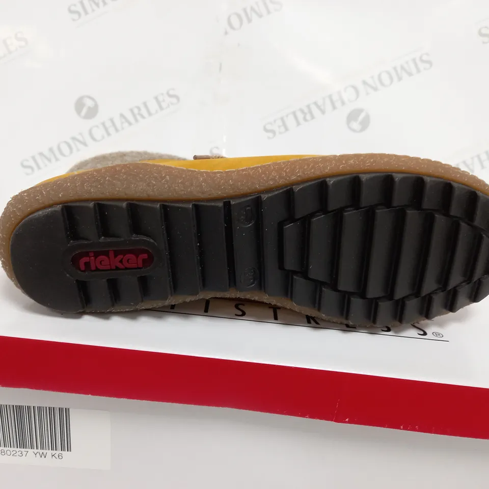 BOXED RIEKER LACE ANKLE BOOTS, YELLOW - SIZE 6