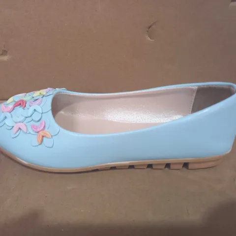 BOXED PAIR OF DESIGNER SLIP ON SHOES IN LIGHT BLUE EU SIZE 36
