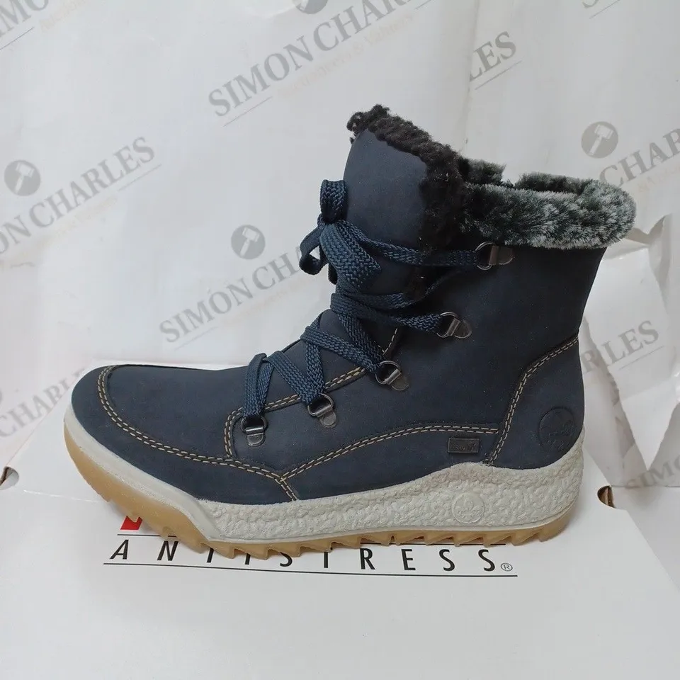 BOXED RIEKER WARM HIKING BOOTS, NAVY - SIZE 6 
