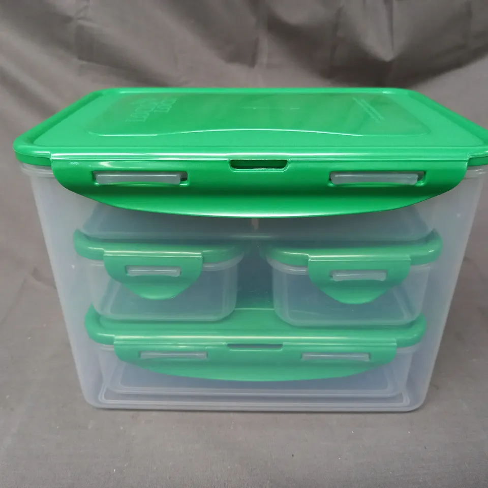 BOXED LOCK & LOCK SET OF 7 PLASTIC FOOD STORAGE CONTAINERS IN VARIOUS SIZES IN GREEN
