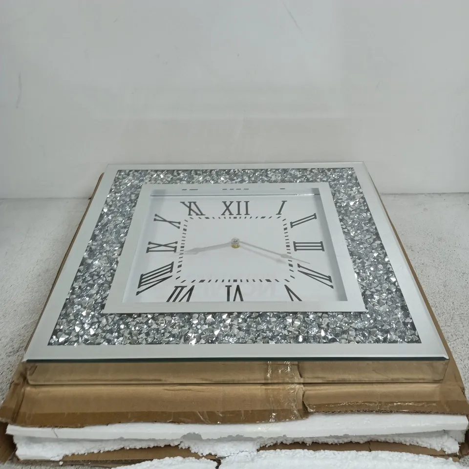 SQUARE CRYSTAL-EMBELLISHED WALL CLOCK
