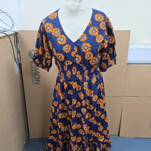 FINERY FLORAL PRINT MAXI DRESS BLUE AND ORANGE SIZE 10
