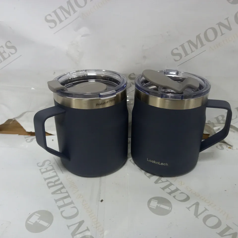 LOCK & LOCK SET OF INSULATED STAINLESS STEEL MUGS - NAVY/GREY