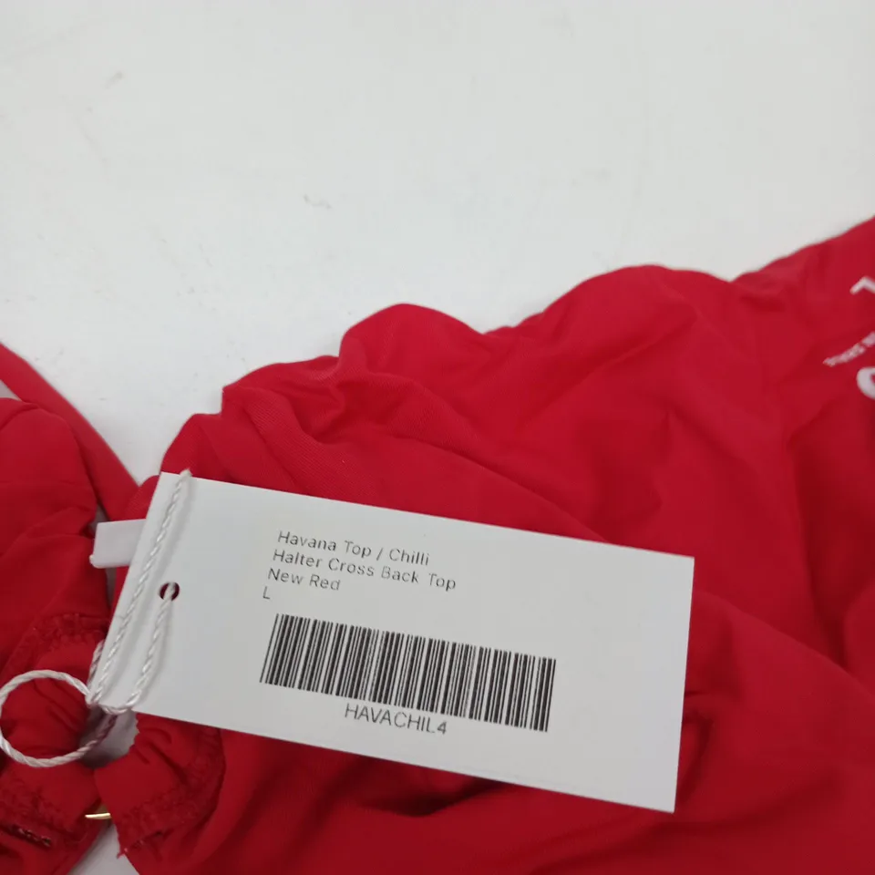 TOCO HAVANA TOP / CHILLI HALTER CROSS-BACK BIKINI TOP – RED, SIZE L