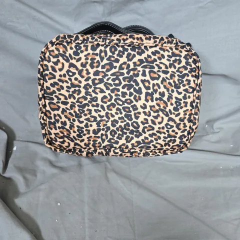 LEOPARD PRINT MAKEUP BAG WITH BLACK TRIM
