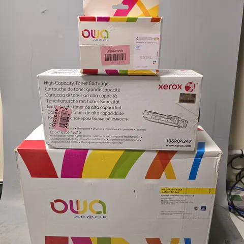 BOX OF APPROXIMATELY 5 ASSORTED ITEMS TO INCLUDE - XEROX HIGH CAPACITY TONER CARTRIDGE , OWA 953XL , OWA CANON EP-86Y ETC