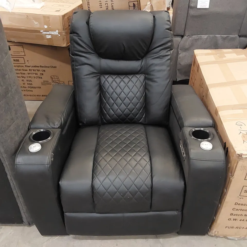 DESIGNER BLACK ELECTRIC RECLINING ARMCHAIR WITH CUPHOLDERS 