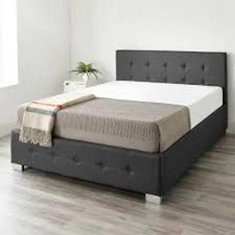 BOXED ASPIRE KING SIZE BLACK LINEN OTTOMAN BED (2 BOXES)