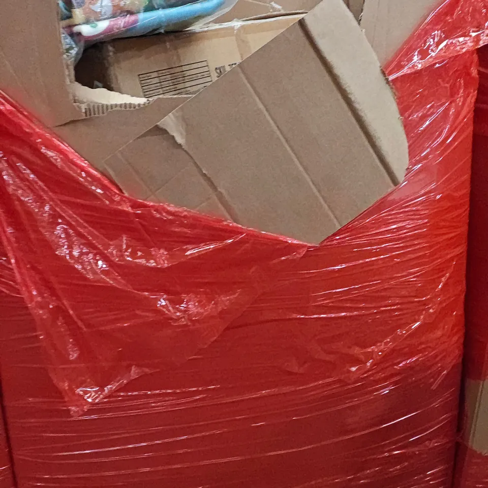 PALLET OF ASSORTED HOUSEHOLD GOODS AND PRODUCTS TO INCLUDE;FLOCKED 7FT TREE, HEATER,PHONE ACCESSORIES