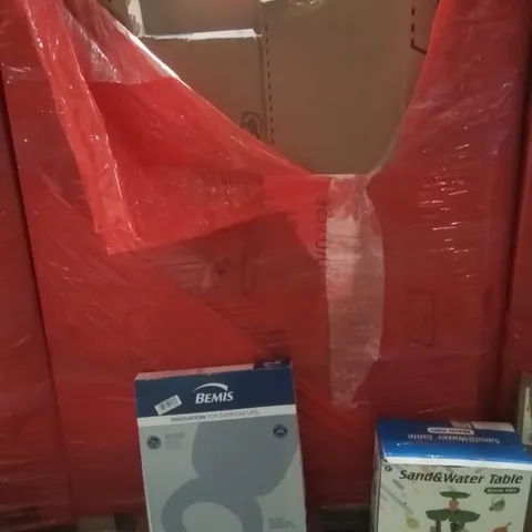 PALLET OF ASSORTED HOUSEHOLD GOODS AND PRODUCTS TO INCLUDE;WATER TABLE,TOILET SEAT,STEAM MOP