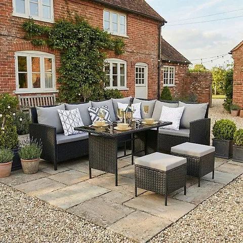 THALIA RATTAN CORNER SOFA - 8 SEATER GARDEN SET WITH RECTANGULAR TABLE & WEATHERPROOF CUSHIONS (3BOXES)
