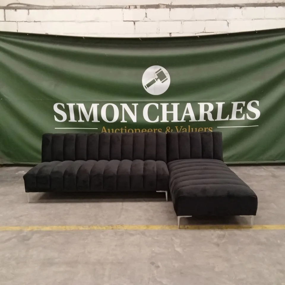 DESIGNER BLACK VELVET CORNER SOFA BED