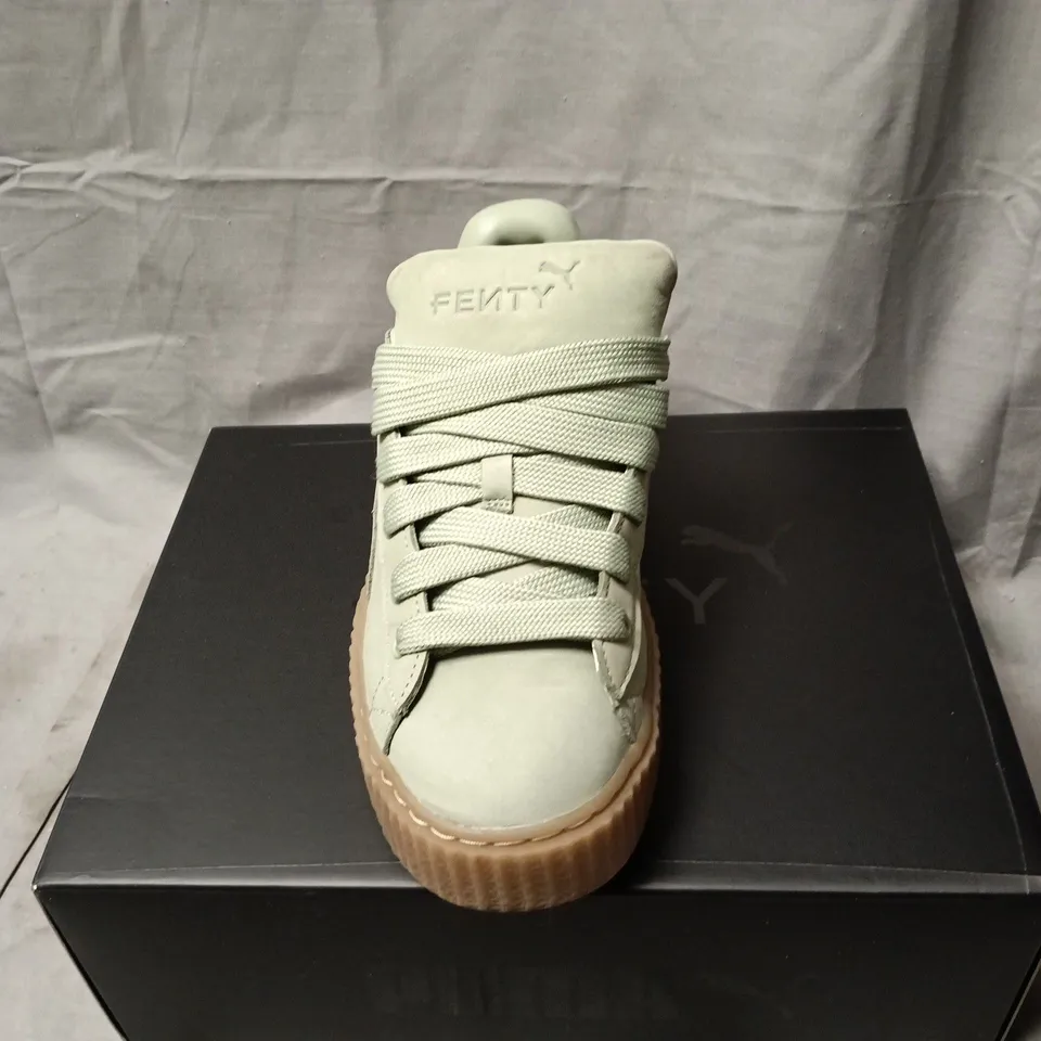 PUMA X FENTY BY RIHANNA CREEPER TRAINERS – SAGE GREEN, GUM SOLE SIZE 6 BOXED