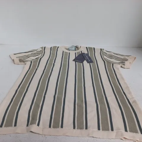 BRAVE SOUL LONDON STRIPED KNIT TOP – SIZE M – CREAM & GREEN