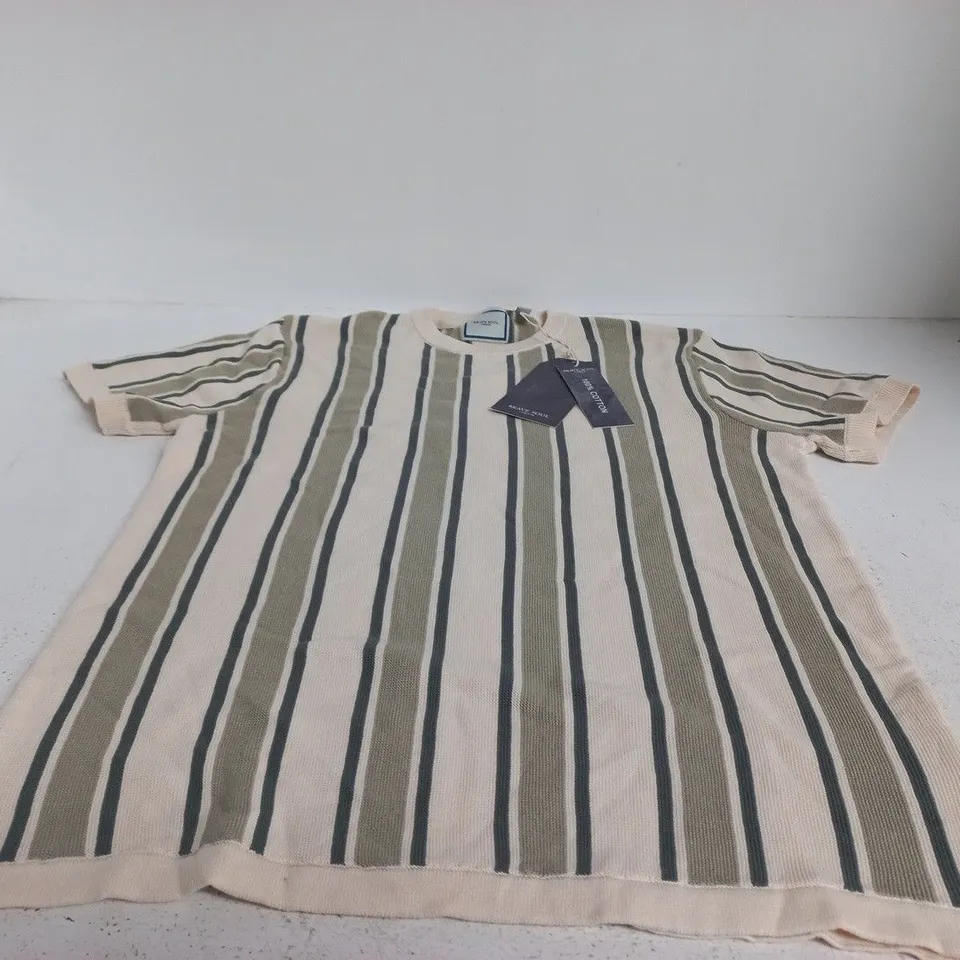 BRAVE SOUL LONDON STRIPED KNIT TOP – SIZE M – CREAM & GREEN