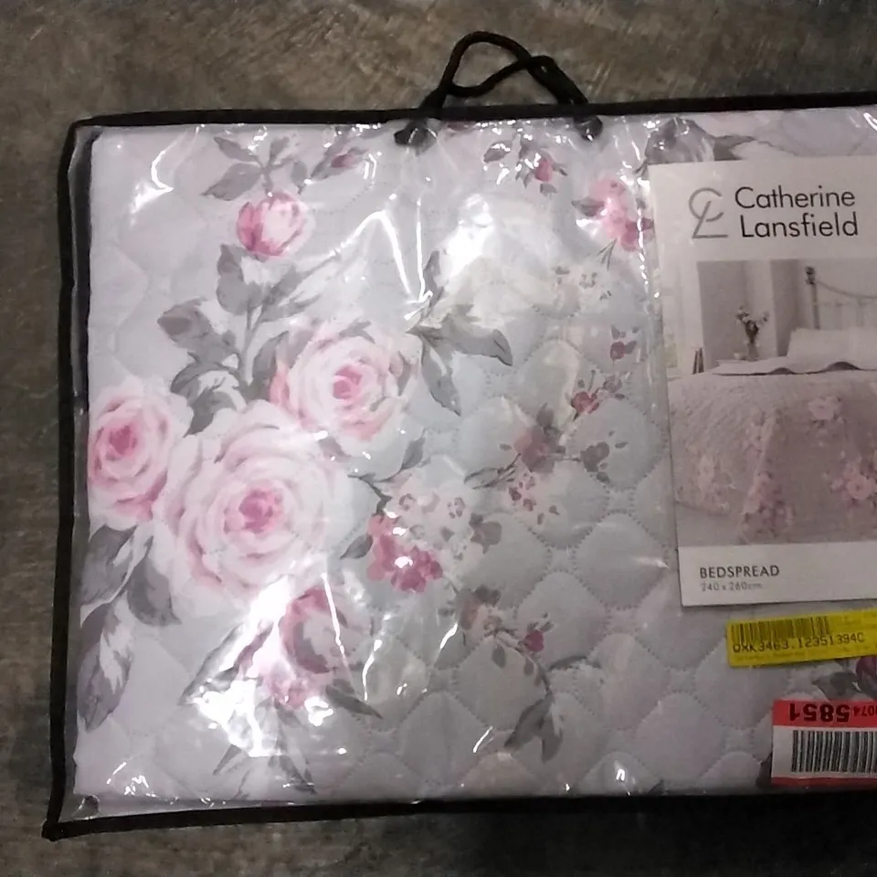 CANTERBURY GREY & PINK FLORAL BEDSPREAD 240X260CM