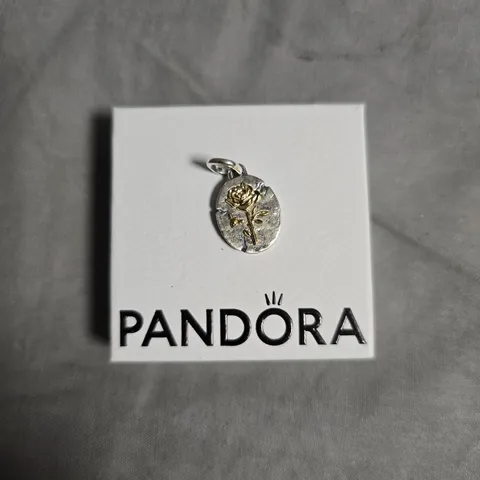PANDORA CHARM – TWO-TONE SILVER OVAL WITH GOLD ROSE