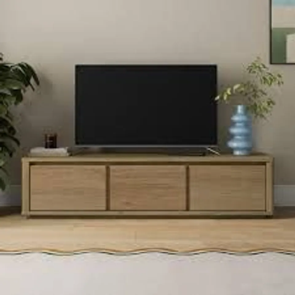 BOXED MALIK WIDE TV UNIT FOR TVS UP TO 55", LIGHT OAK EFFECT (1 BOX)