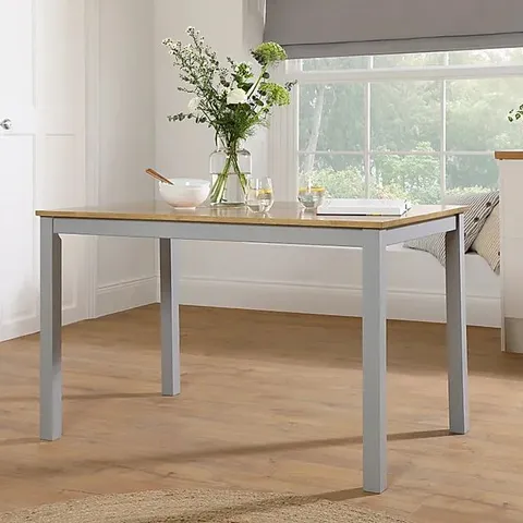 BOXED MILTON PAINTED GREY AND OAK 120CM DINING TABLE 