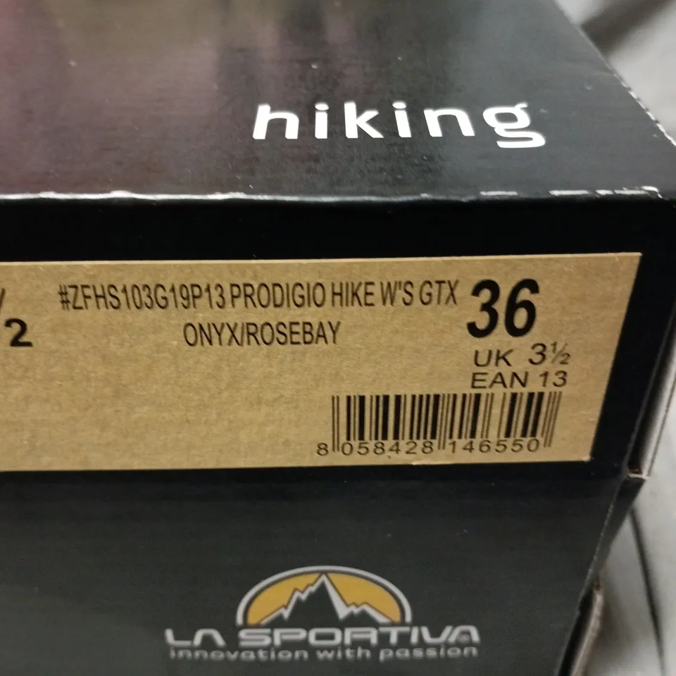 BOXED LA SPORTIVA PRODIGIO HIKE W GTX WOMEN'S HIKING SHOES – ONYX ROSE BAY, UK 3.5 (EU 36)