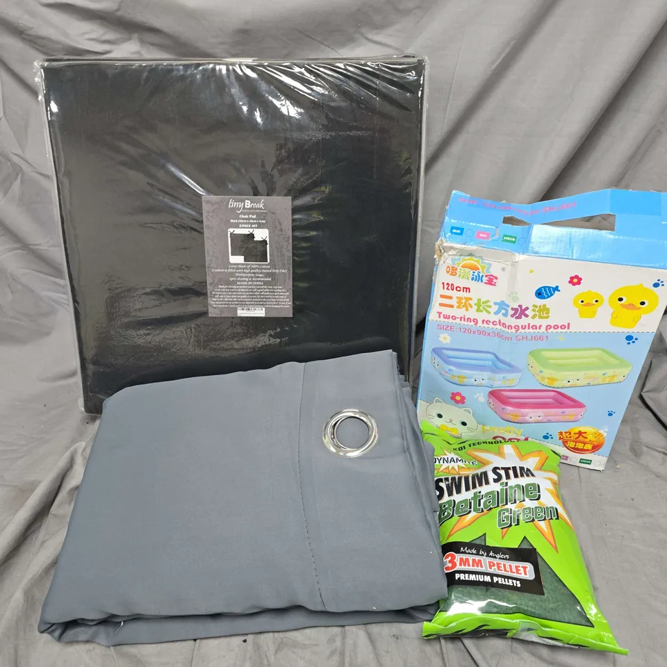 APPROXIMATELY 12 ASSORTED ITEMS TO INCLUDE TINY BREAK CHAIR PAD, CURTAINS, SWIM STIME BETAINE GREEN, ETC - COLLECTION ONLY