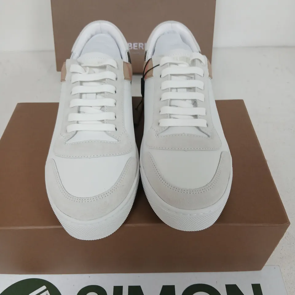 BURBERRY LOW TOP SNEAKERS – OPTIC WHITE, UK 8.5 (EU 42.5), BOXED