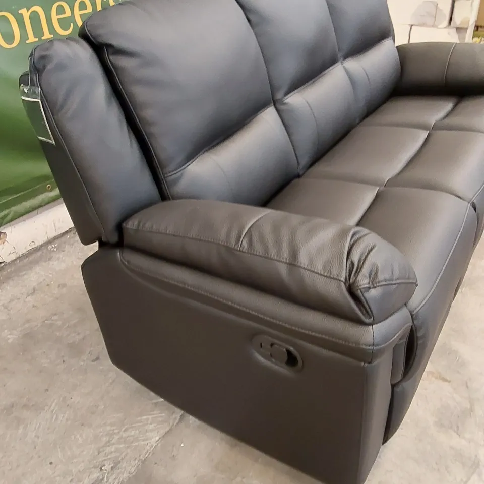 QUALITY DESIGNER ALBION 3 SEATER MANUAL RECLINER LEATHER SOFA - BLACK