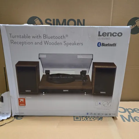 BOXED LENCO LS-100WD BELT DRIVE TURNTABLE WITH WOODEN SPEAKERS