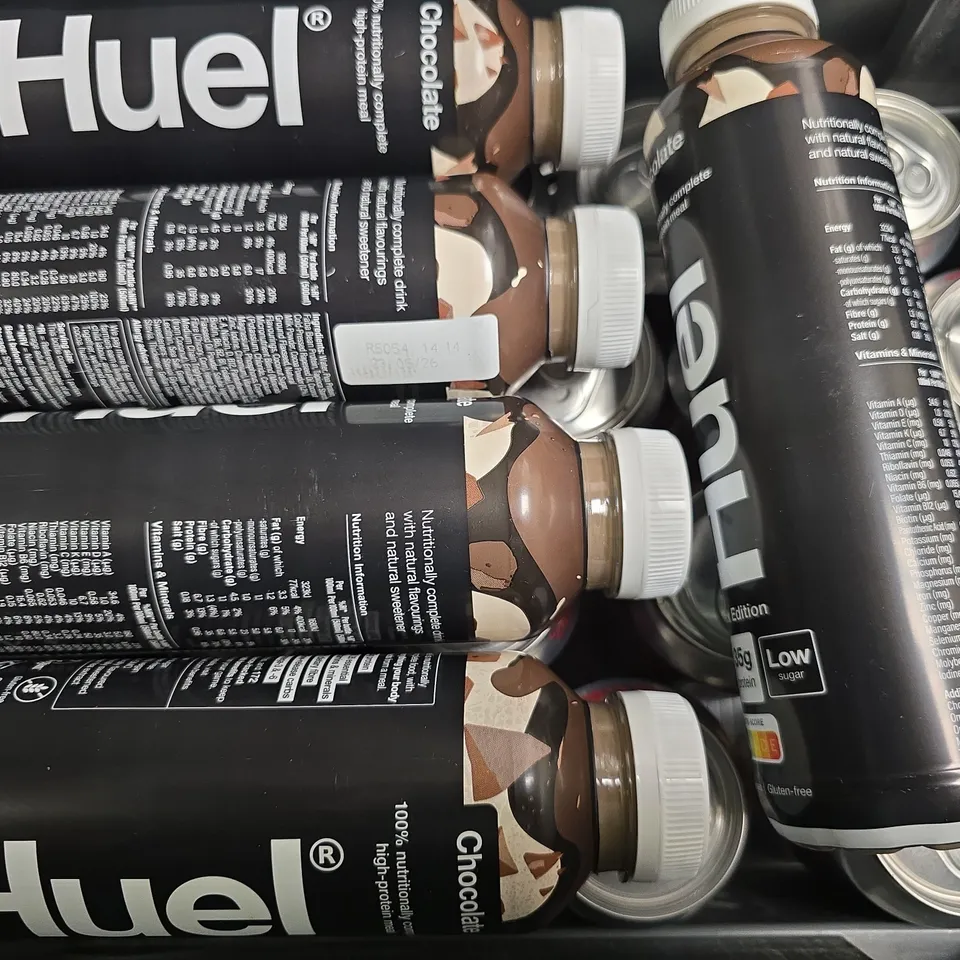 APPROXIMATELY 15 ASSORTED DRINK ITEMS TO INCLUDE - HUEL CHOCOLATE , DIET COKE 