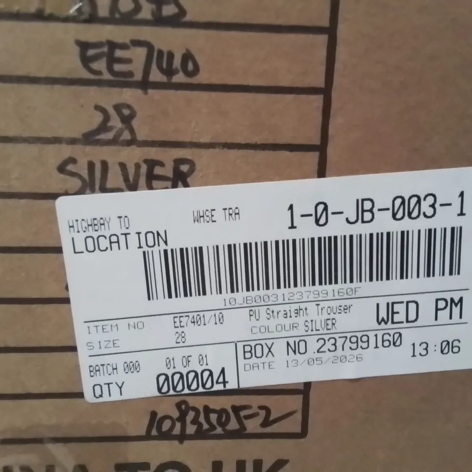BOXED BRAND NEW APPROXIMATELY 4 JD WILLIAMS PU STRAIGHT TROUSERS SILVER SIZE 28