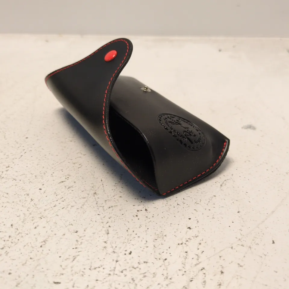 RAY-BAN, FERRARI LEATHER SUNGLASSES CASE – BLACK WITH RED STITCHING