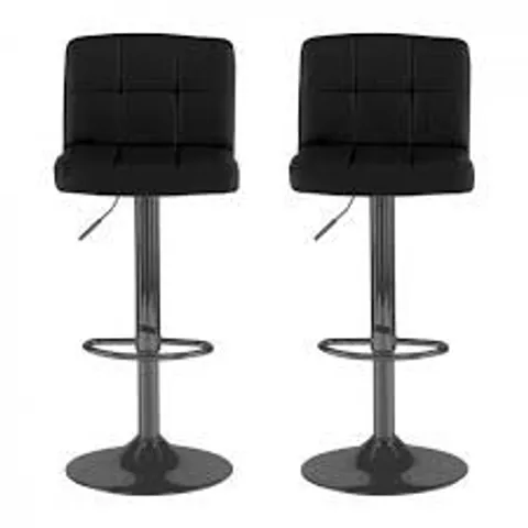 BOXED NEO 2× FABRIC CUBAN SWIVEL BAR STOOLS WITH A MATT BLACK LEGS - BLACK (1 BOX)