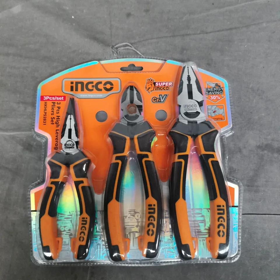 INGCO 3-PIECE HIGH-LEVERAGE PLIERS SET 