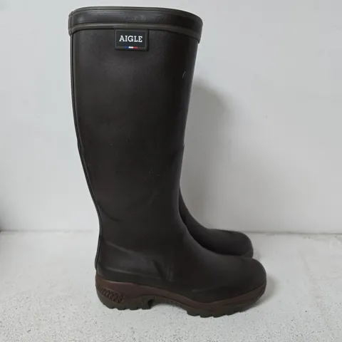 AIGLE BROWN RUBBER WELLINGTON BOOTS