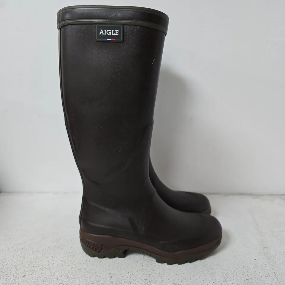 AIGLE BROWN RUBBER WELLINGTON BOOTS