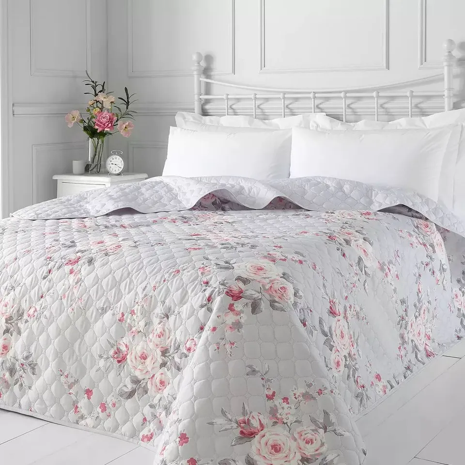 CATHERINE LANSFIELD CANTERBURY BEDSPREAD THROW IN GREY - 240CM X 260CM