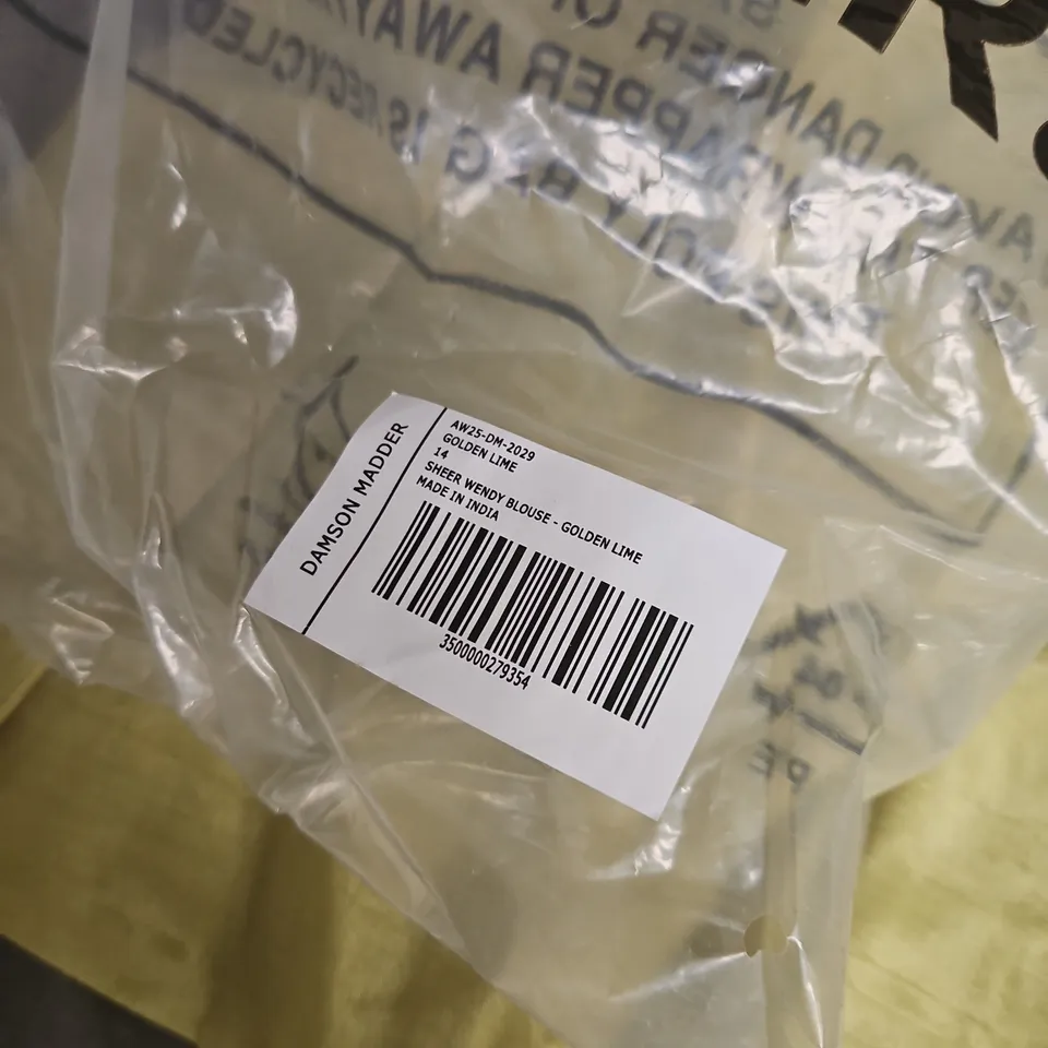 DAMSON MADDER WOMEN'S SHEER WENDY BLOUSE – GOLDEN LIME - SIZE 14