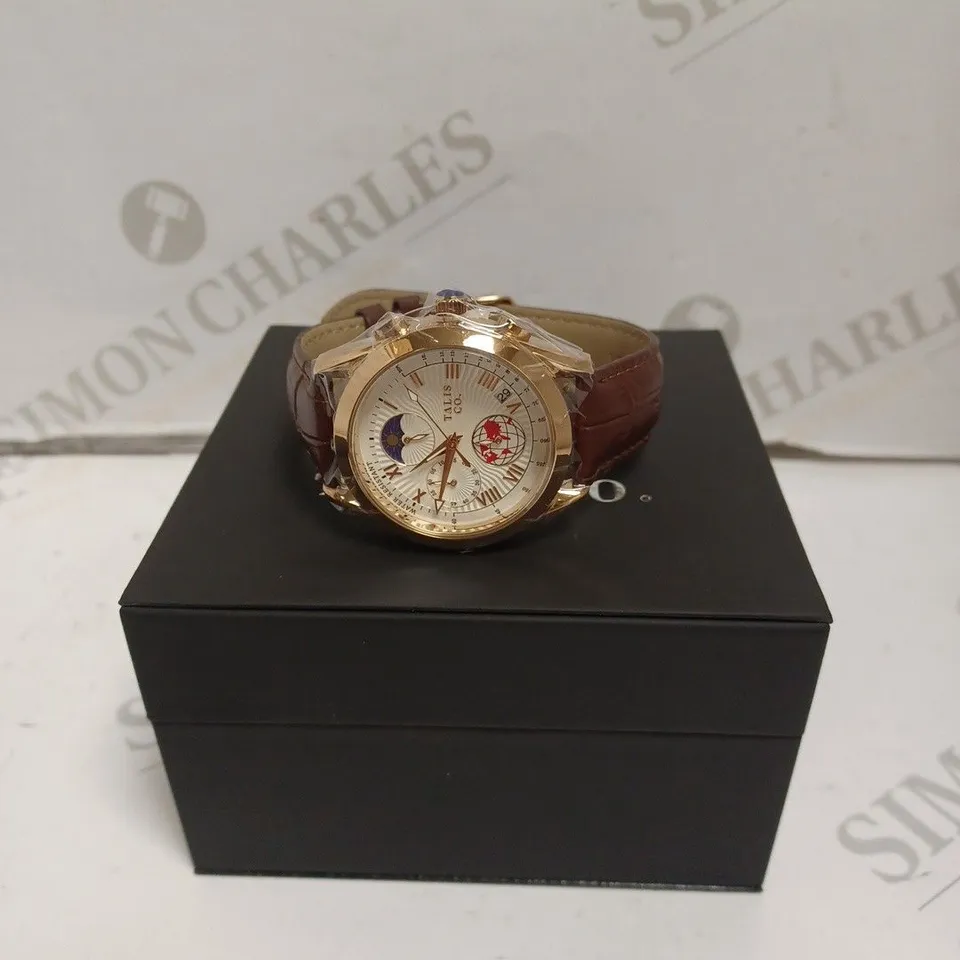 MENS TALIS CO 7120 CHRONOGRAPH WATCH – MOON PHASE MOVEMENT – GENUINE LEATHER STRAP 