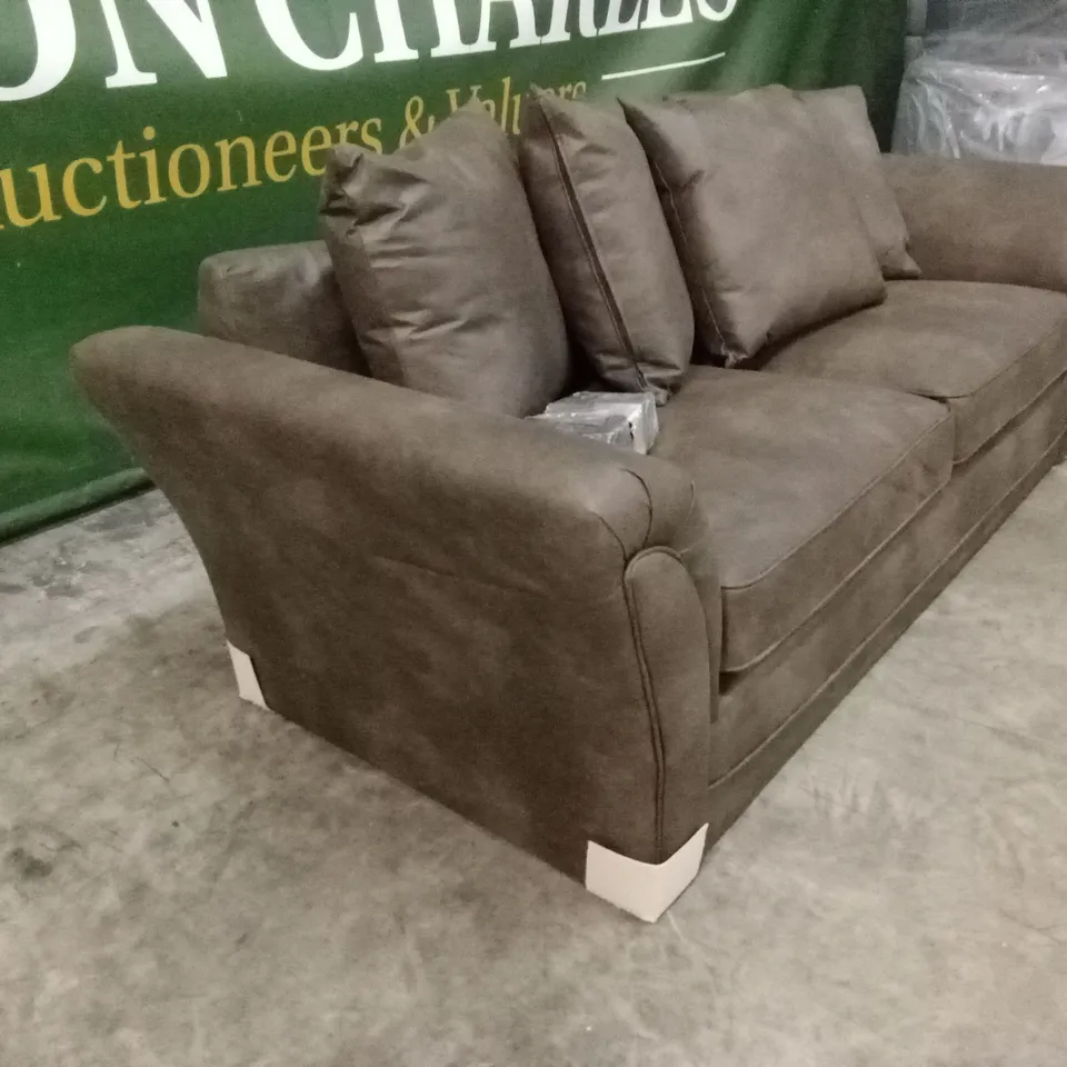 DURY LEATHER LOOK 3 SEATER SOFA - CHOCOLATE RRP £599