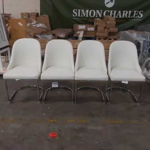 SET OF 4x RIVA DINING CHAIR, WHITE PREMIUM FAUX LEATHER & CHROME