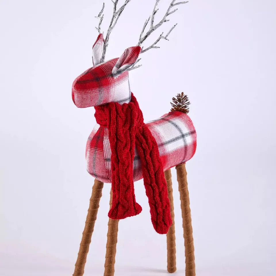 38 CM TARTAN STANDING REINDEER WITH SCARF CHRISTMAS DECORATION