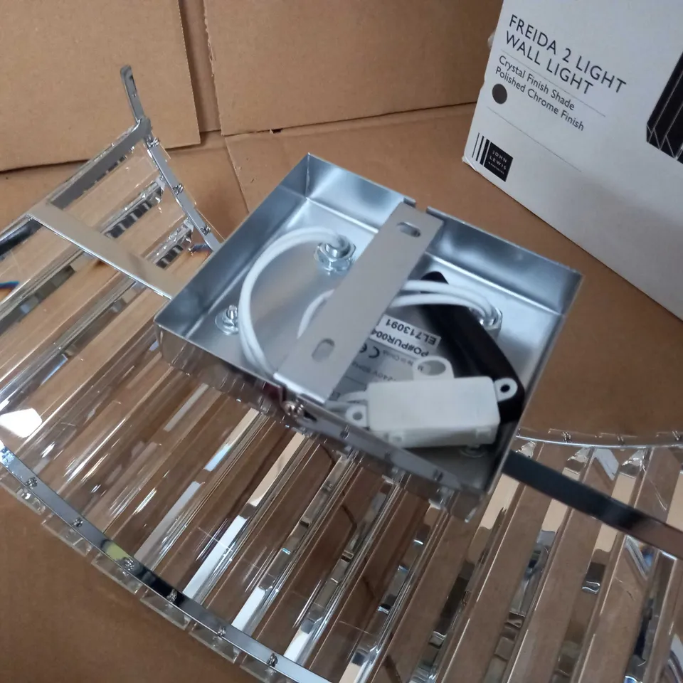BOXED JOHN LEWIS POLISHED CHROME/CRYSTAL SHADE FREIDA 2 LIGHT WALL LIGHT